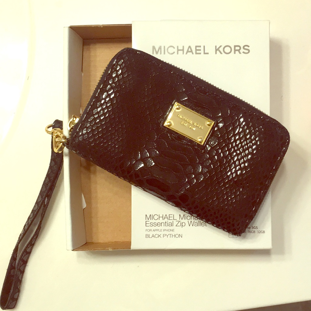 Michael Kors Black Python Zip Wallet